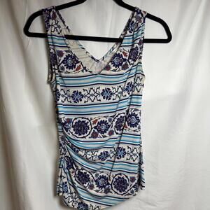 Diane von Furstenberg Silk Striped Floral Tank Top Women's Size 8